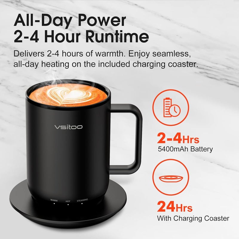 vsitoo S3 Plus 14oz Heated Coffee Mug - Temperature Control Smart Mug with Mug Warmer, Auto-Sensing AI Heats Drinks to 120-150°F Hands-Free.Ideal for Home/Office/Gifts，Black - Image 3